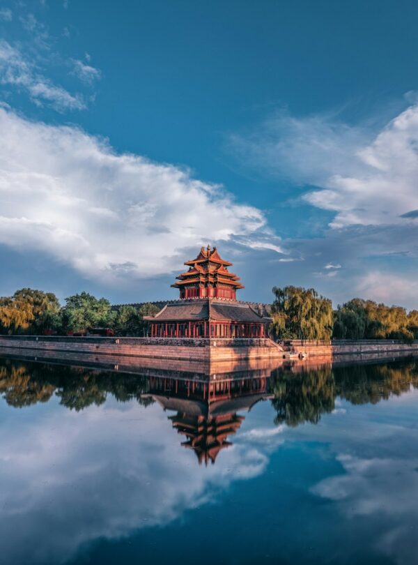 brown and green building near body of water under blue sky during daytime