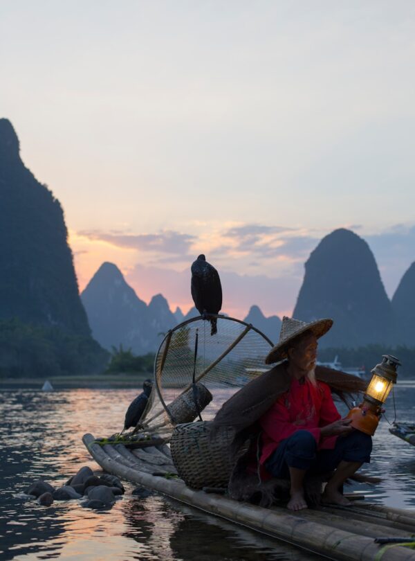 woman riding boat